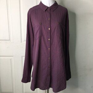 Free People Women's Purple Check Button Down Tunic Long Sleeve Shirt Size Small